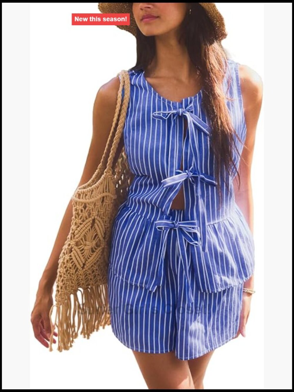 Striped Bow Tie Front Sleeveless Tank Top Women's Summer Blouse